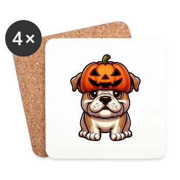 Cute Bulldog Halloween Pumpkin Cartoon - Coasters (set of 4) - white - Front