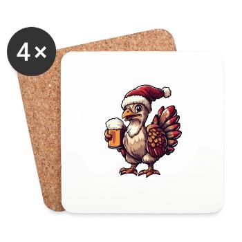 Truthahn Weihnachten Bier - Untersetzer (4er-Set) - Weiß - Vorne