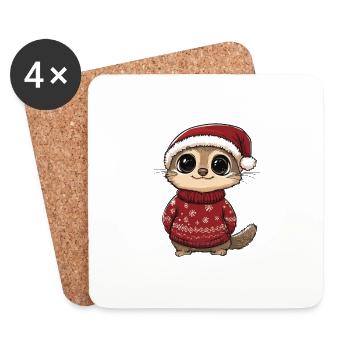 Bande dessinée de Noël de suricate - Dessous de verre (lot de 4) - blanc - Devant