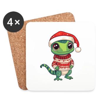 Echse Weihnachten Comic - Untersetzer (4er-Set) - Weiß - Vorne