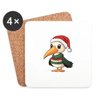 Pelikan Vogel Weihnachten Comic - Untersetzer (4er-Set) - Weiß - Vorne