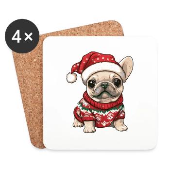 Buldog Français Chien Noël - Dessous de verre (lot de 4) - blanc - Devant