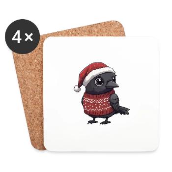 Rabe Krähe Weihnachten Comic - Untersetzer (4er-Set) - Weiß - Vorne