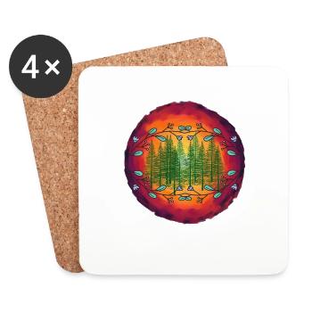 Forêt Nature Épicéa Conifères Forêt Arbres Arbre - Dessous de verre (lot de 4) - blanc - Devant