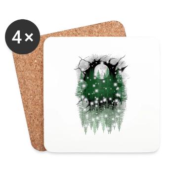 mystical nature moon forest spruce trees reflection - Coasters (set of 4) - white - Front
