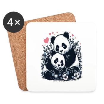 Cadeau design maman panda et son enfant - Dessous de verre (lot de 4) - blanc - Devant