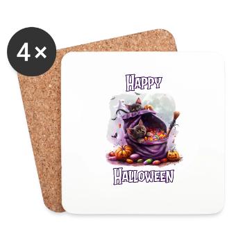 Halloween – Joyeux Halloween Chats noirs mignons - Dessous de verre (lot de 4) - blanc - Devant