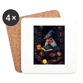 Cadeau d’Halloween Femmes Coq Hommes Enfants Décoration - Dessous de verre (lot de 4) - blanc - Devant