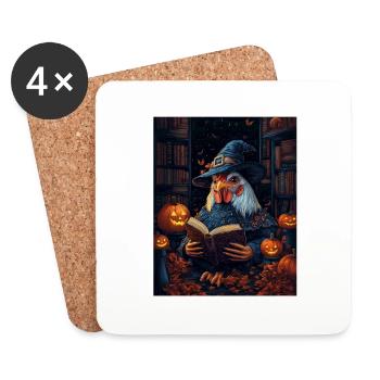 Cadeau d’Halloween Femmes Coq Hommes Enfants Décoration - Dessous de verre (lot de 4) - blanc - Devant