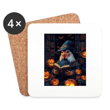 Cadeau d’Halloween Femmes Coq Hommes Enfants Décoration - Dessous de verre (lot de 4) - blanc - Devant