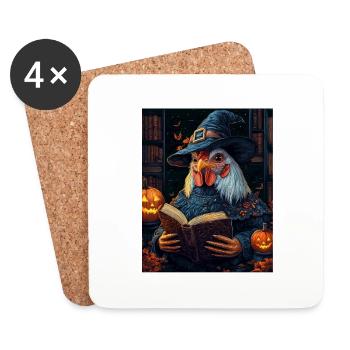 Cadeau d’Halloween Femmes Coq Hommes Enfants Décoration - Dessous de verre (lot de 4) - blanc - Devant