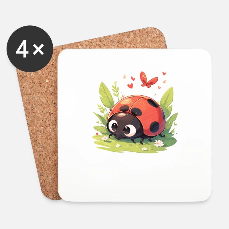 Ladybug Marienkäfer - Untersetzer (4er-Set) - Weiß