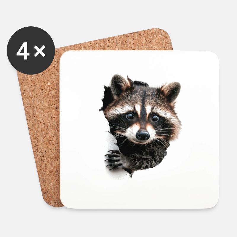 Waschbär - Untersetzer (4er-Set) - Weiß