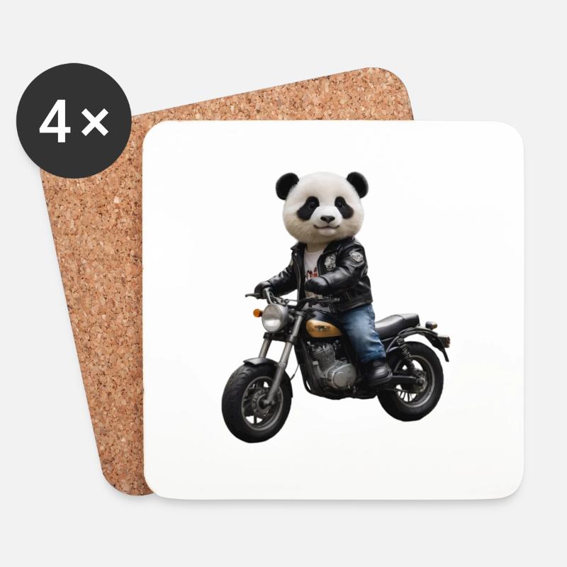 Biker Panda - Coasters (set of 4) - white