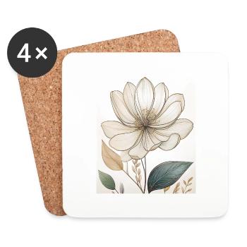 Elegant Floral Line Art – Minimalist Flower Design - Coasters (set of 4) - white - Front