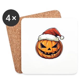 Halloween Gift Pumpkin with Santa Hat Decoration - Coasters (set of 4) - white - Front