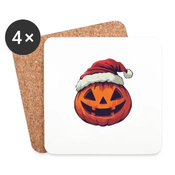 Halloween Gift Pumpkin with Santa Hat Decoration - Coasters (set of 4) - white - Front