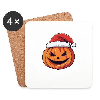 Halloween Gift Pumpkin with Santa Hat Decoration - Coasters (set of 4) - white - Front