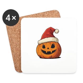 Halloween Gift Pumpkin with Santa Hat Decoration - Coasters (set of 4) - white - Front