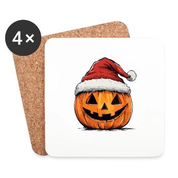 Halloween Gift Pumpkin with Santa Hat Decoration - Coasters (set of 4) - white - Front