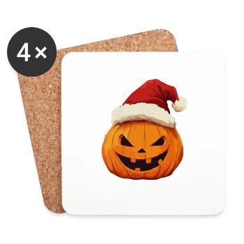 Halloween Gift Pumpkin with Santa Hat Decoration - Coasters (set of 4) - white - Front