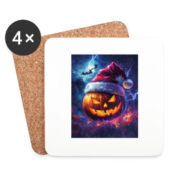 Halloween Gift Pumpkin with Santa Hat Decoration - Coasters (set of 4) - white - Front