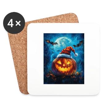 Halloween Gift Pumpkin with Santa Hat Decoration - Coasters (set of 4) - white - Front