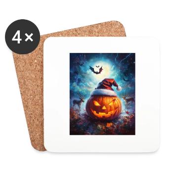Halloween Gift Pumpkin with Santa Hat Decoration - Coasters (set of 4) - white - Front