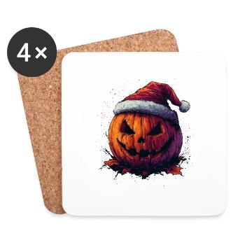 Halloween Gift Pumpkin with Santa Hat Decoration - Coasters (set of 4) - white - Front