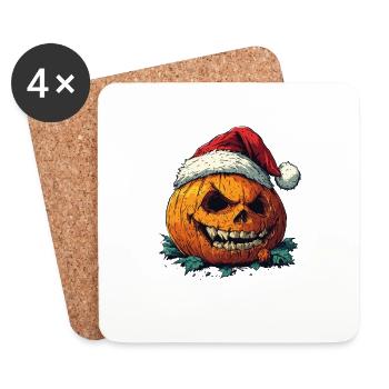 Halloween Gift Pumpkin with Santa Hat Decoration - Coasters (set of 4) - white - Front