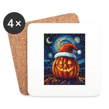 Halloween Gift Pumpkin with Santa Hat Decoration - Coasters (set of 4) - white - Front