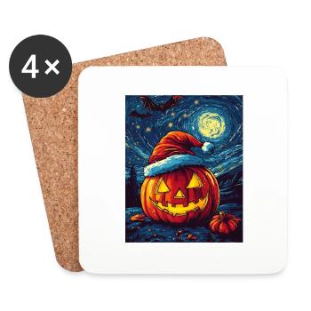 Halloween Gift Pumpkin with Santa Hat Decoration - Coasters (set of 4) - white - Front