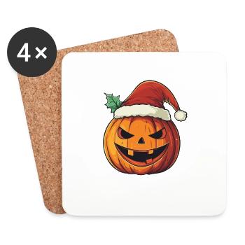 Halloween Gift Pumpkin with Santa Hat Decoration - Coasters (set of 4) - white - Front