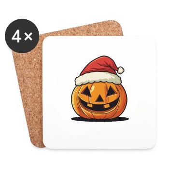 Halloween Gift Pumpkin with Santa Hat Decoration - Coasters (set of 4) - white - Front