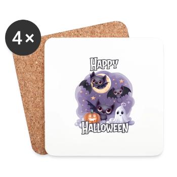 Halloween – Joyeux Halloween Chauves-souris mignonnes - Dessous de verre (lot de 4) - blanc - Devant