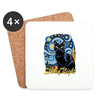 Nachtschwarze Katze Night Black Cat - Coasters (set of 4) - white - Front