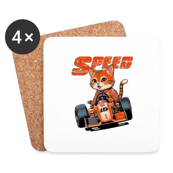 Schneller katzenartiger Rennfahrer Fast Feline - Untersetzer (4er-Set) - Weiß - Vorne