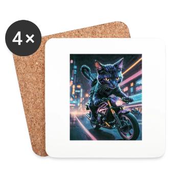 Cyberpunk Katze Biker Cyberpunk Cat Biker - Untersetzer (4er-Set) - Weiß - Vorne