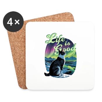 La vie est belle Aurores boréales La vie des chats est bonne - Dessous de verre (lot de 4) - blanc - Devant