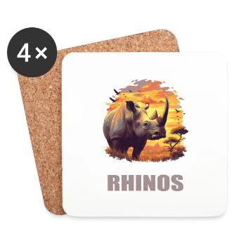Rhino Rhinos Rhino - Dessous de verre (lot de 4) - blanc - Devant