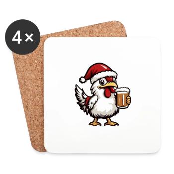 Chicken Beer Xmas Christmas - Coasters (set of 4) - white - Front