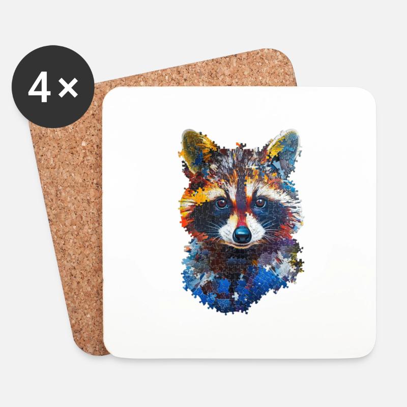 Waschbär - Untersetzer (4er-Set) - Weiß