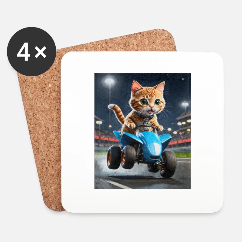 Speedy Whiskers - Rennkatze auf ATV Speedy - Untersetzer (4er-Set) - Weiß