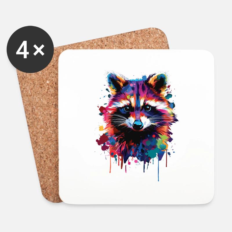 Waschbär - Untersetzer (4er-Set) - Weiß