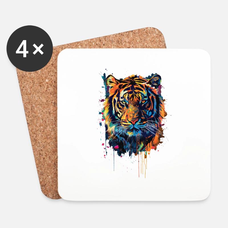Tiger - Untersetzer (4er-Set) - Weiß