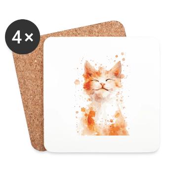 Katze - Untersetzer (4er-Set) - Weiß - Vorne