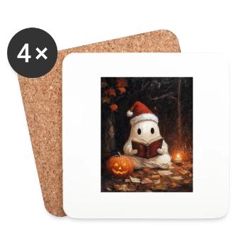 Cadeau d’Halloween fantôme avec décoration de chapeau de Noël - Dessous de verre (lot de 4) - blanc - Devant