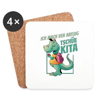 T-Rex avec cartable - Je m’envole, au revoir - Dessous de verre (lot de 4) - blanc - Devant