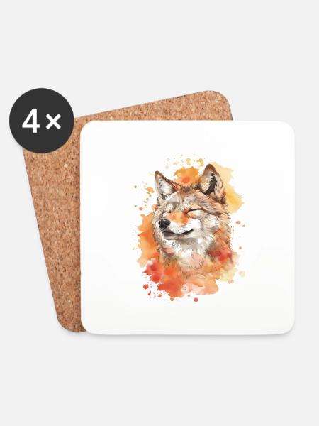 Wolf - Untersetzer (4er-Set) - Weiß
