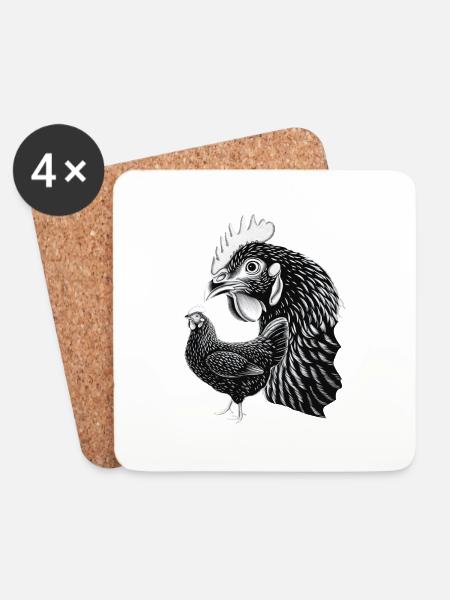 Huhn - Untersetzer (4er-Set) - Weiß